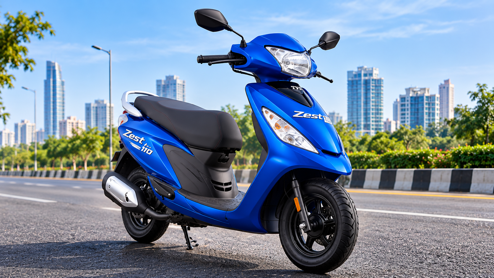 TVS Zest 110 side profile showing seat height and compact design